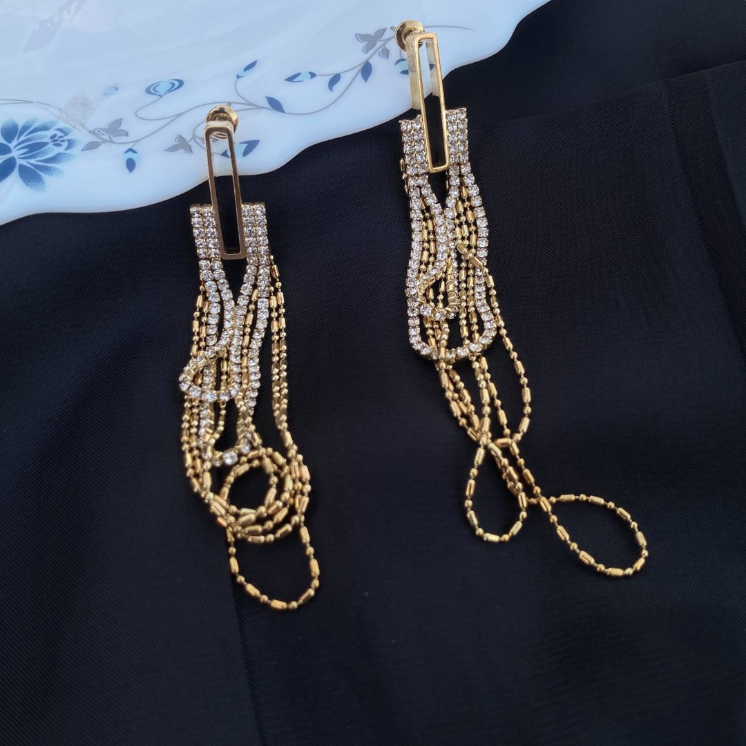 Double Diamond Chain Earrings | Aili Jewelry